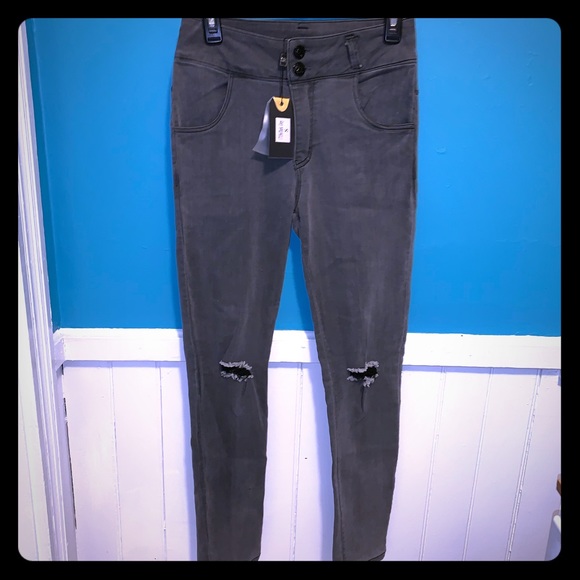 Charcoal Distressed Skinny Leg Pants - Picture 1 of 5